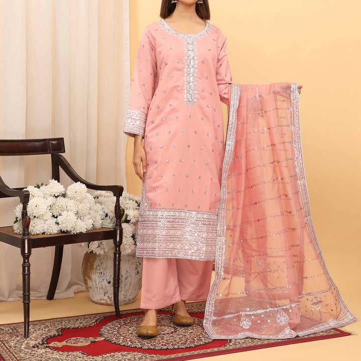 3PC- Embellished Khaddi Net Suit PF5080