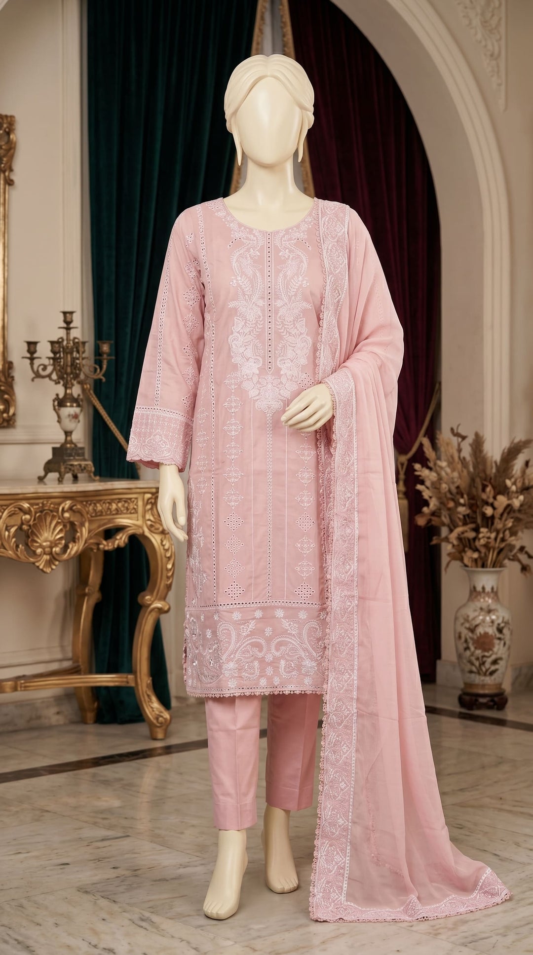 3 PC Embellished Cotton Suit PF600918