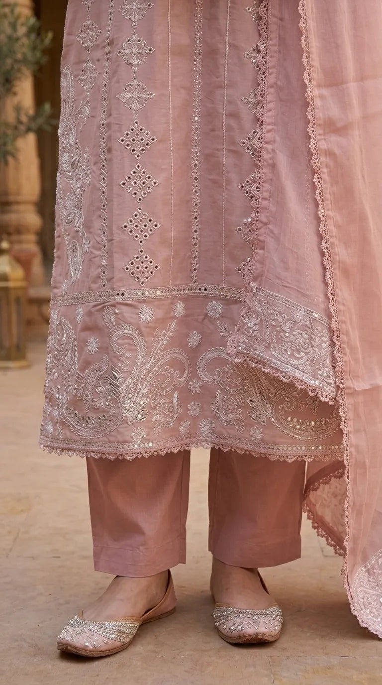 3 PC Embellished Cotton Stitched Suit PF600918