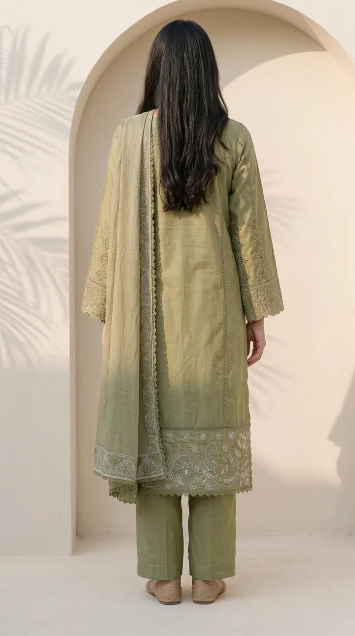 3 PC Embellished Cotton Stitched Suit PF600940