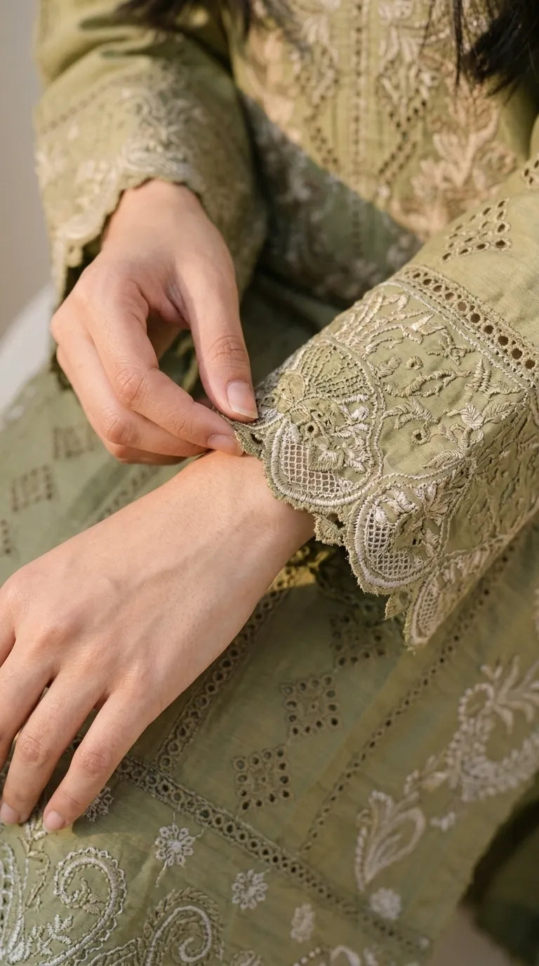 3 PC Embellished Cotton Stitched Suit PF600940