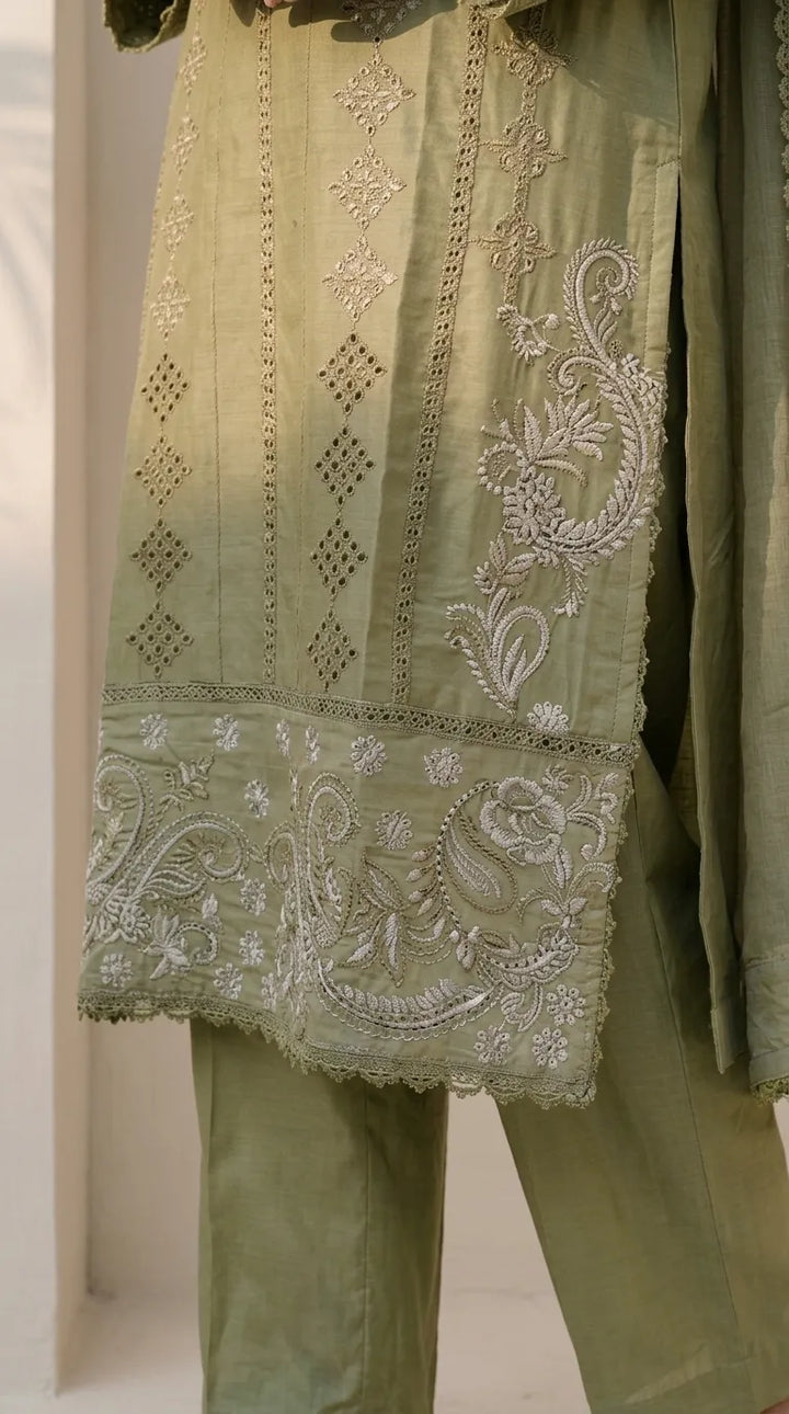 3 PC Embellished Cotton Stitched Suit PF600940
