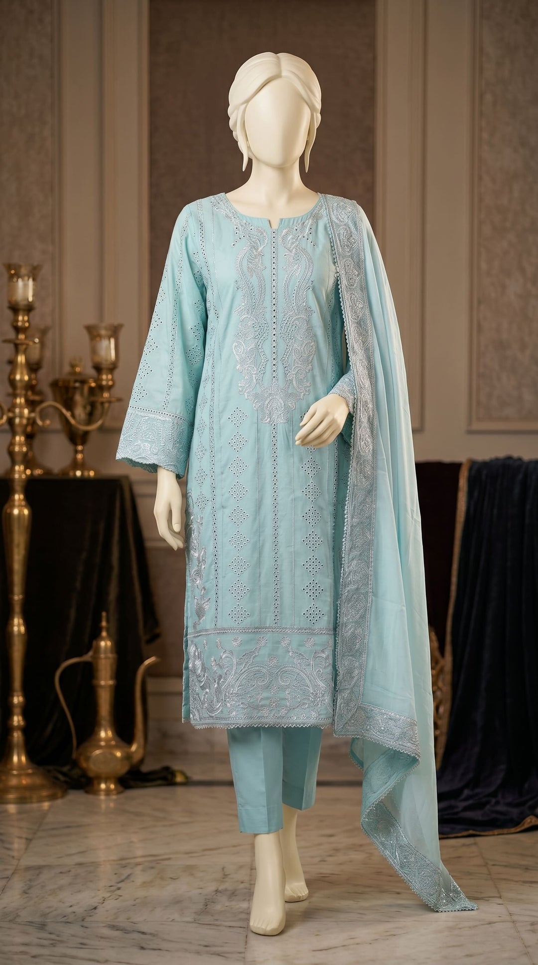 3 PC Embellished Cotton Suit PF600990