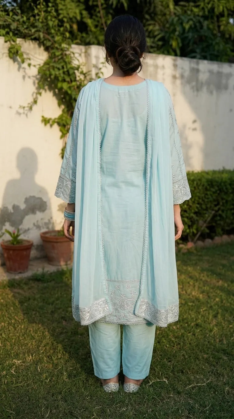 3 PC Embellished Cotton Stitched Suit PF600990