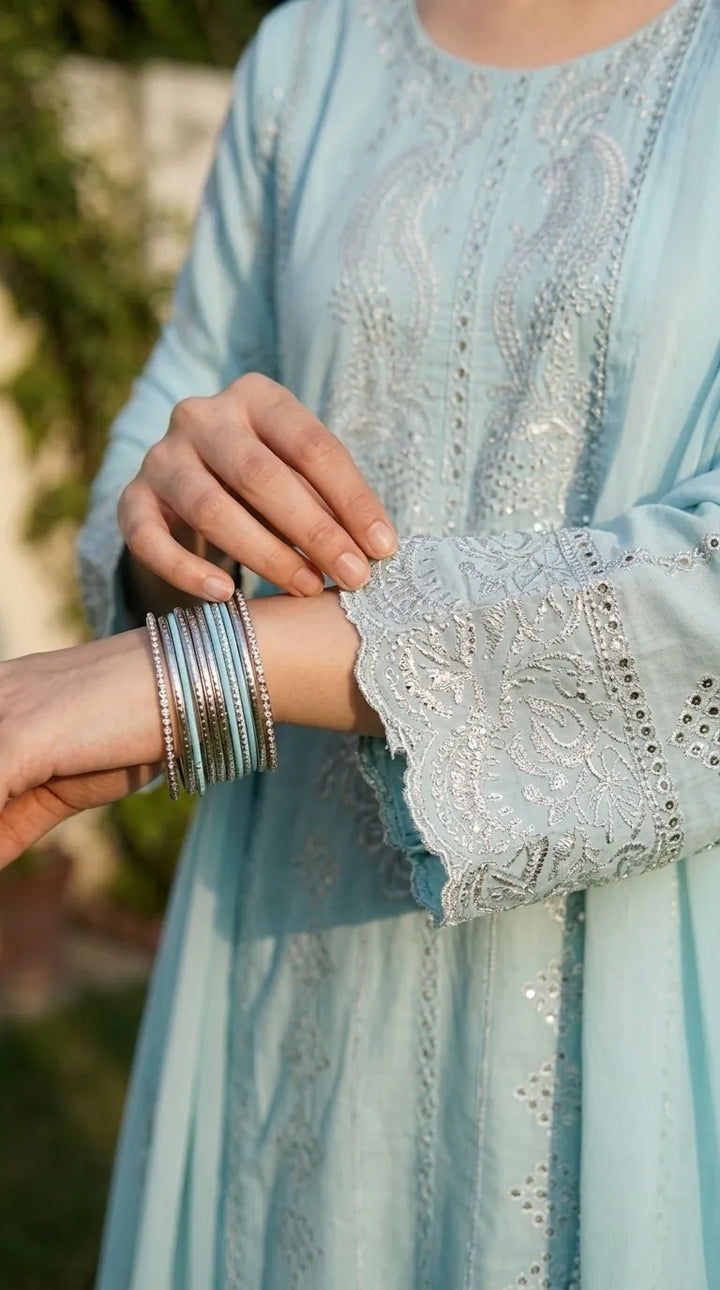 3 PC Embellished Cotton Stitched Suit PF600990