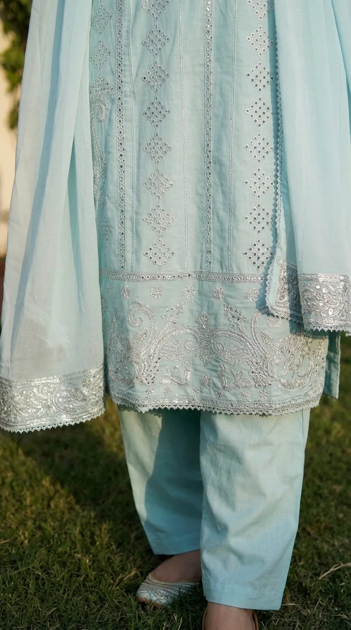 3 PC Embellished Cotton Stitched Suit PF600990