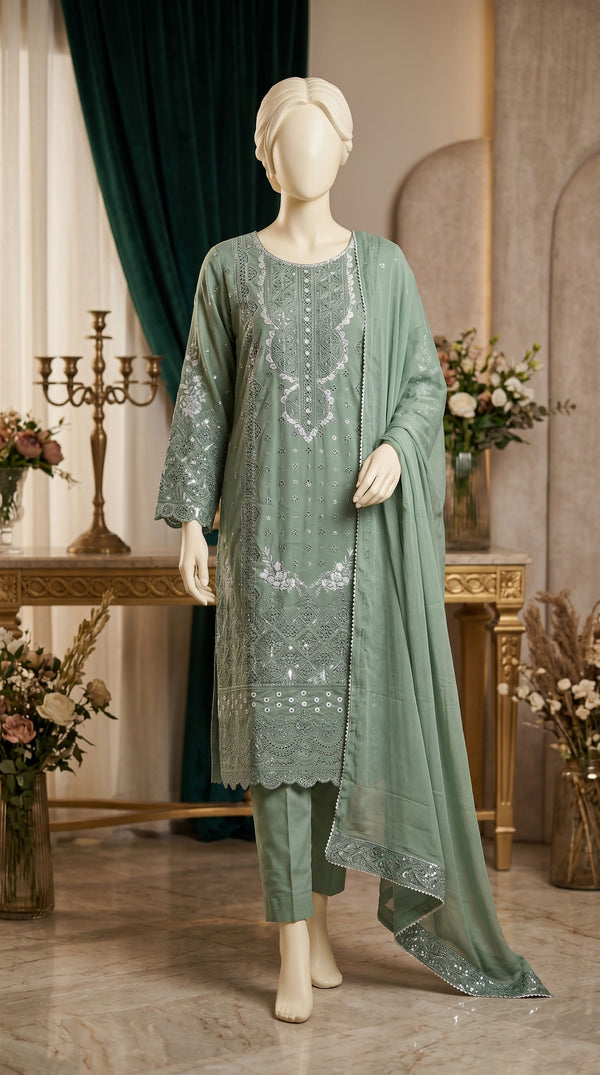 3 PC Embellished Cotton Suit PF601340