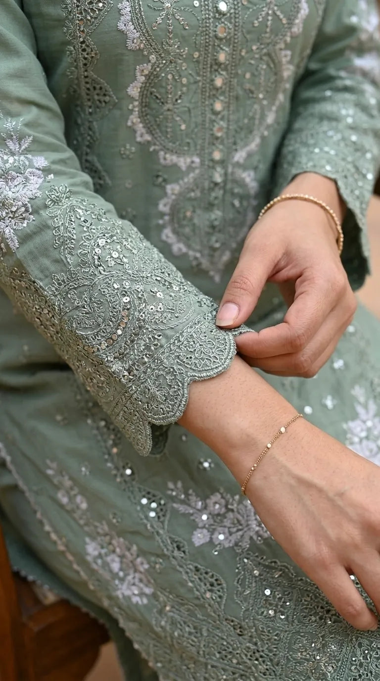 3 PC Embellished Cotton Stitched Suit PF601340