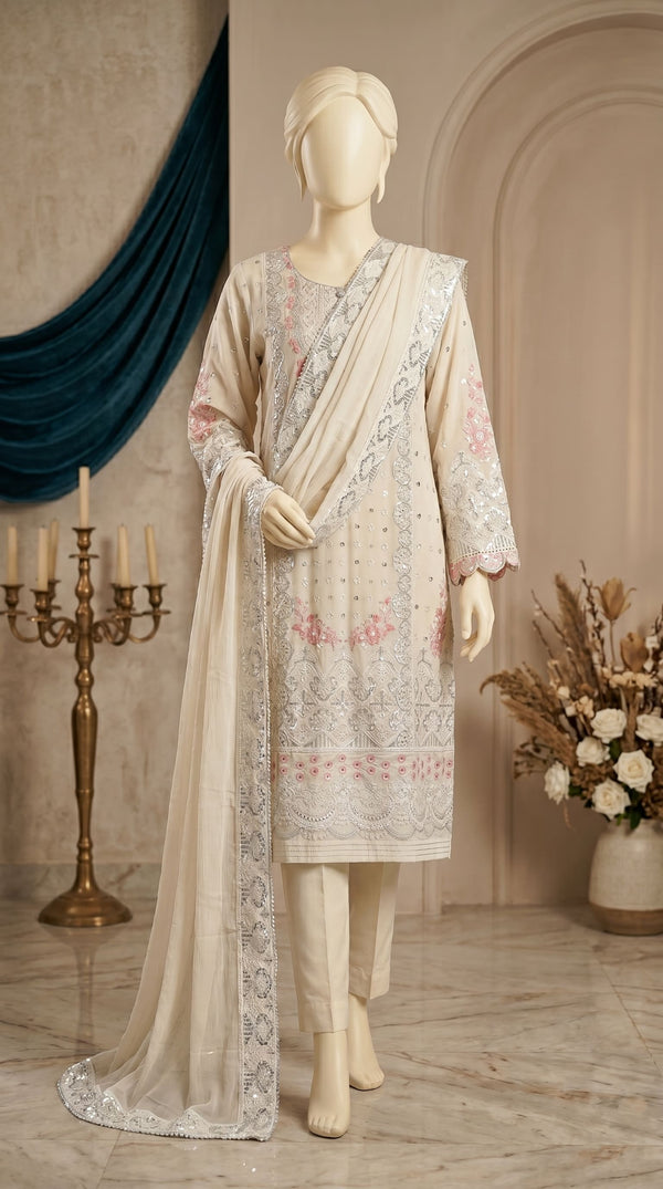 3 PC Embellished Cotton Suit PF601393
