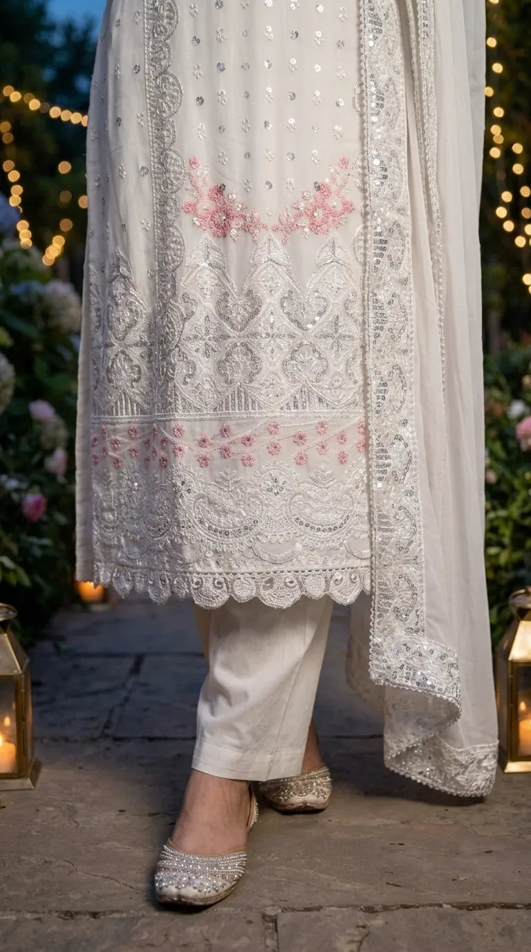 3 PC Embellished Cotton Stitched Suit PF601393