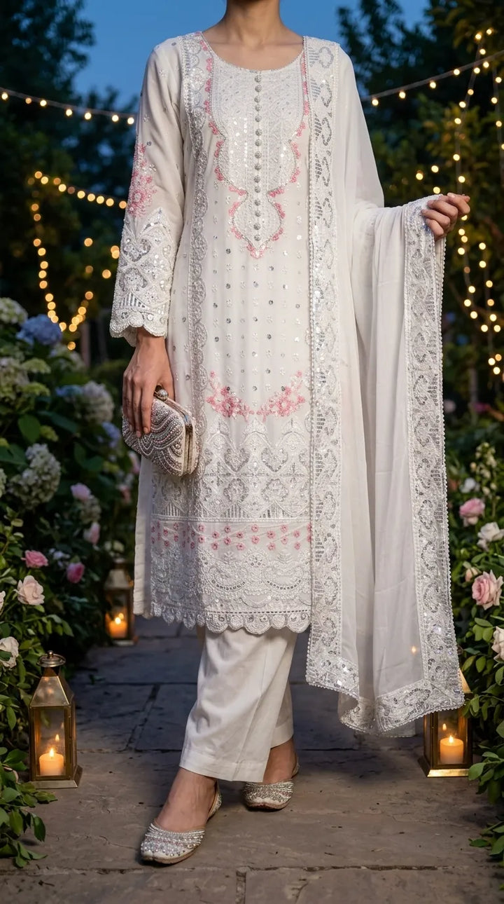 3 PC Embellished Cotton Stitched Suit PF601393