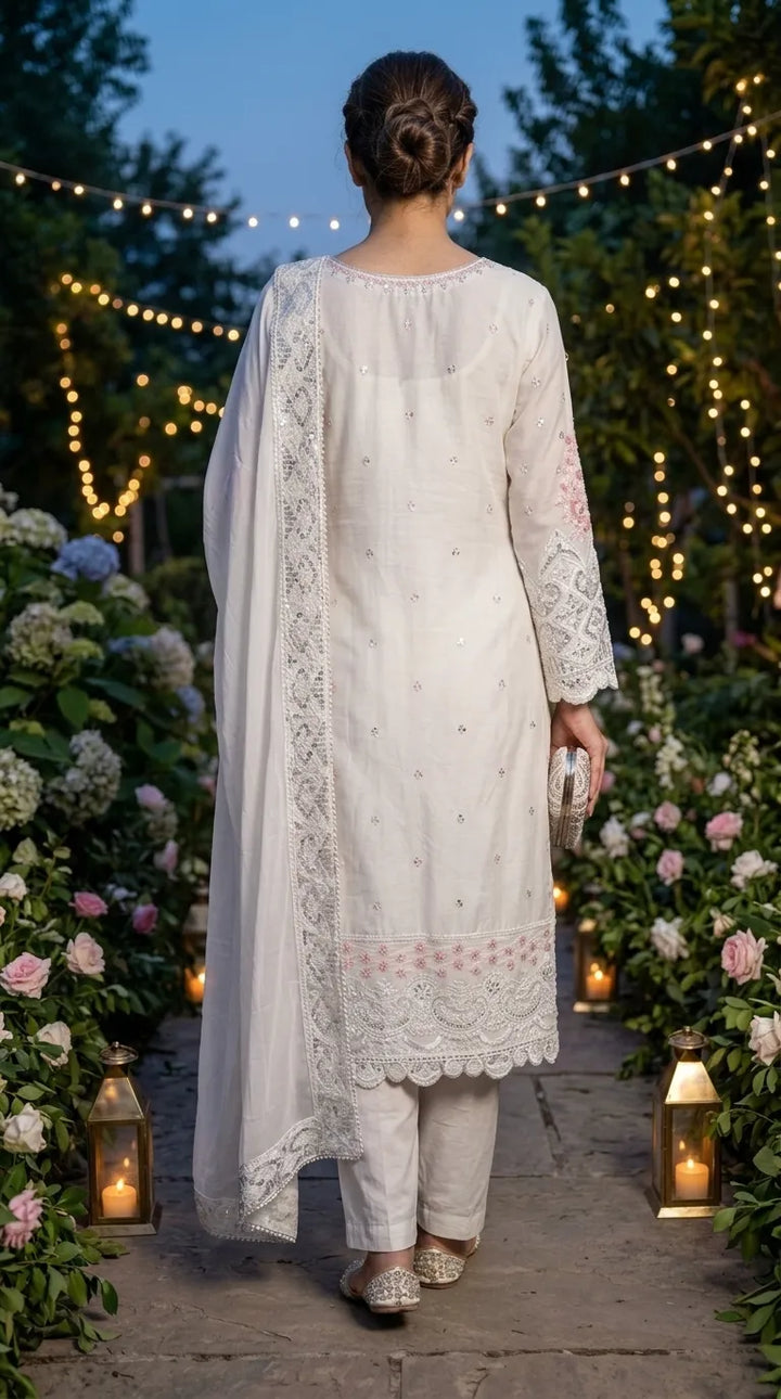 3 PC Embellished Cotton Stitched Suit PF601393
