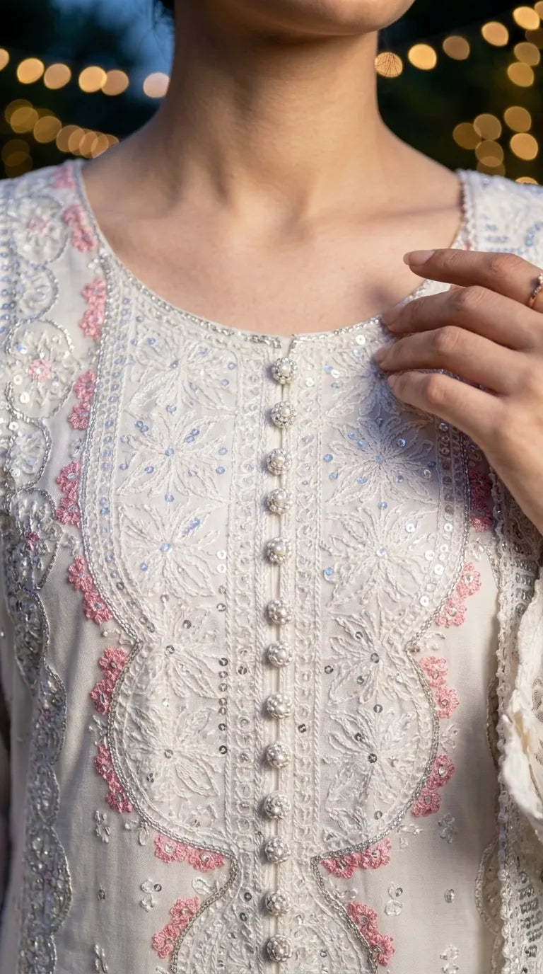 3 PC Embellished Cotton Stitched Suit PF601393