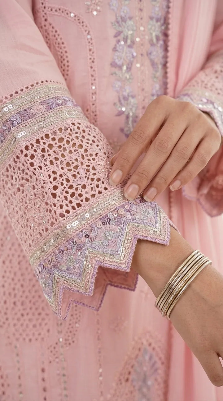 3 PC Embellished Cotton Stitched Suit PF601618