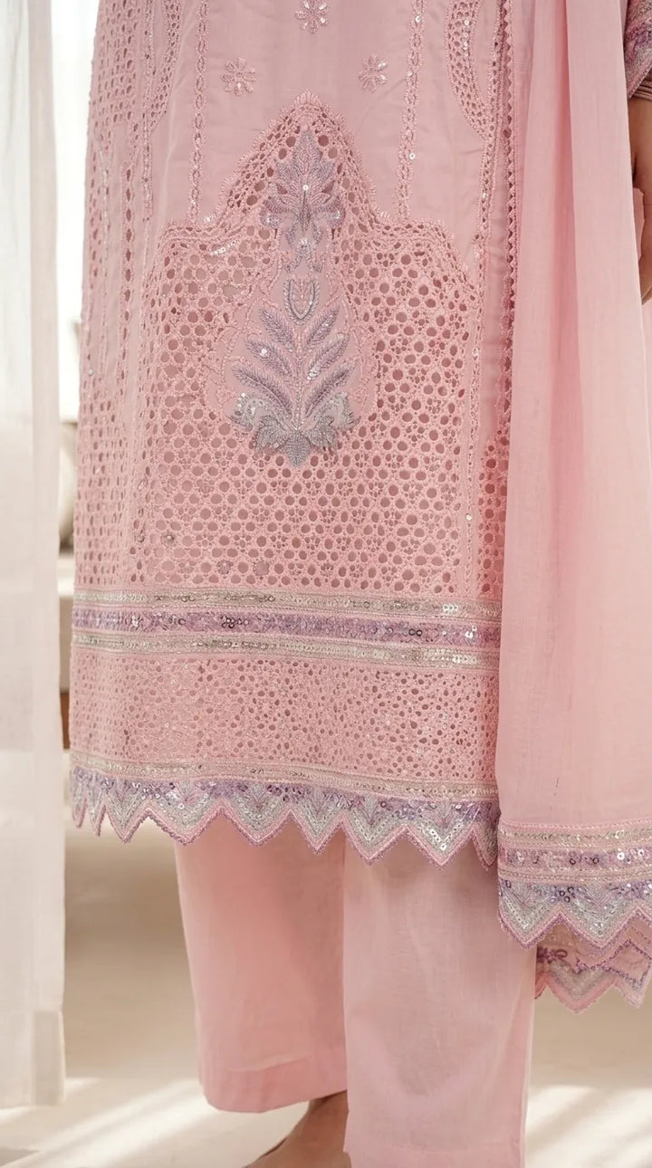 3 PC Embellished Cotton Stitched Suit PF601618