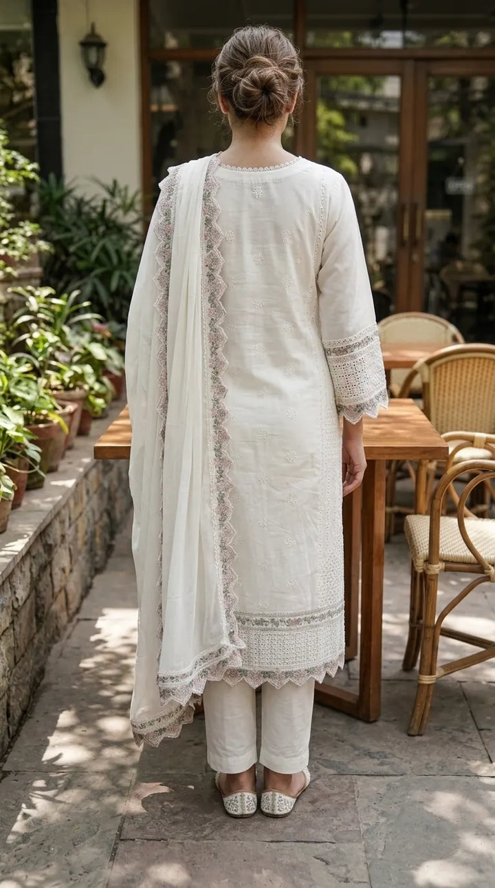 3 PC Embellished Cotton Stitched Suit PF601693