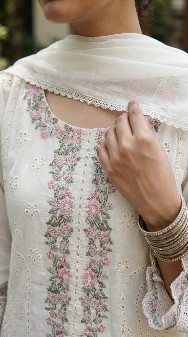 3 PC Embellished Cotton Stitched Suit PF601693