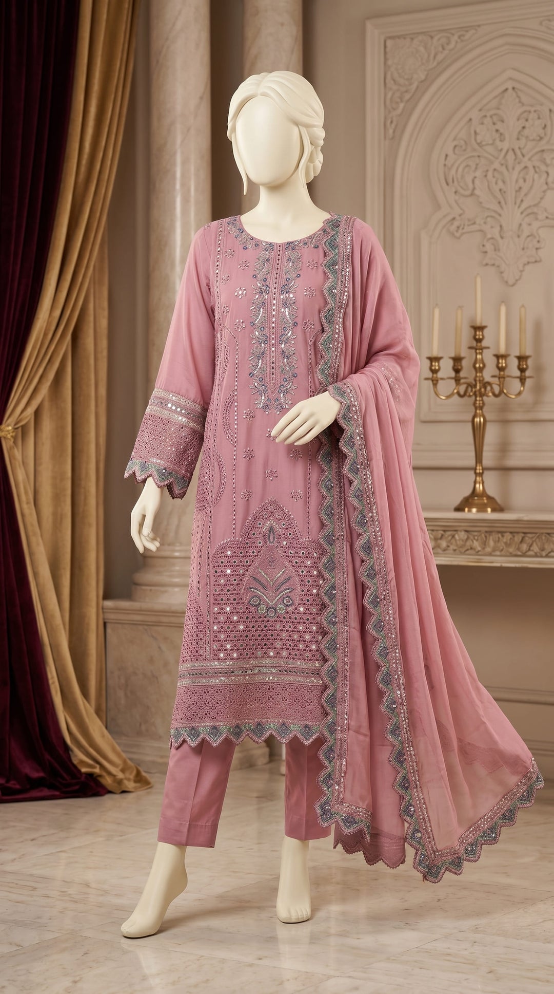 3 PC Embellished Cotton Suit PF6016B1
