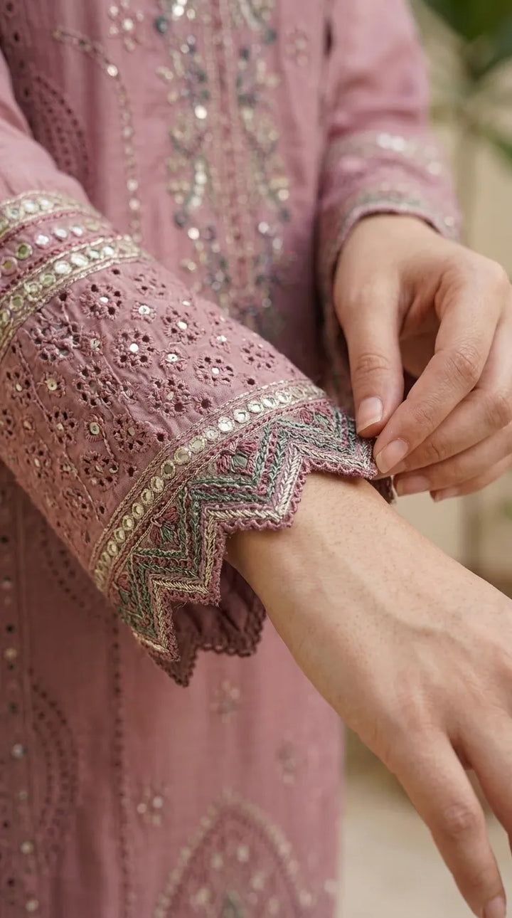 3 PC Embellished Cotton Stitched Suit PF6016B1