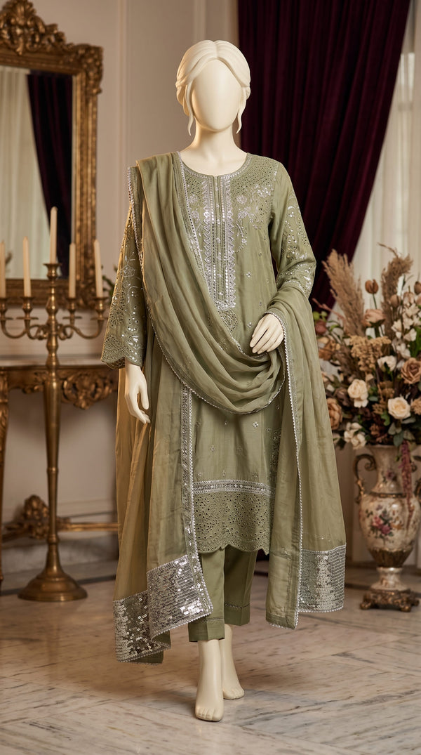 3 PC Embellished Cotton Suit PF601811