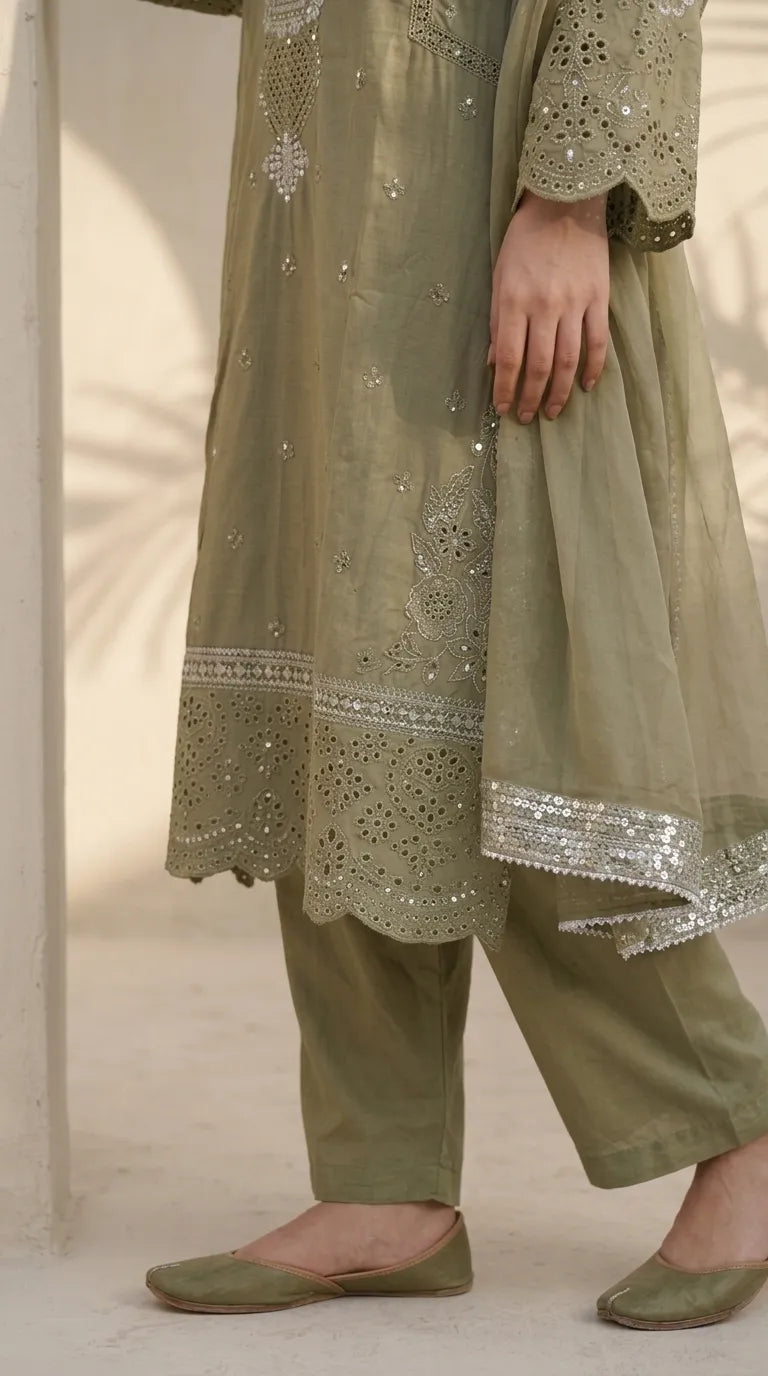 3 PC Embellished Cotton Stitched Suit PF601811