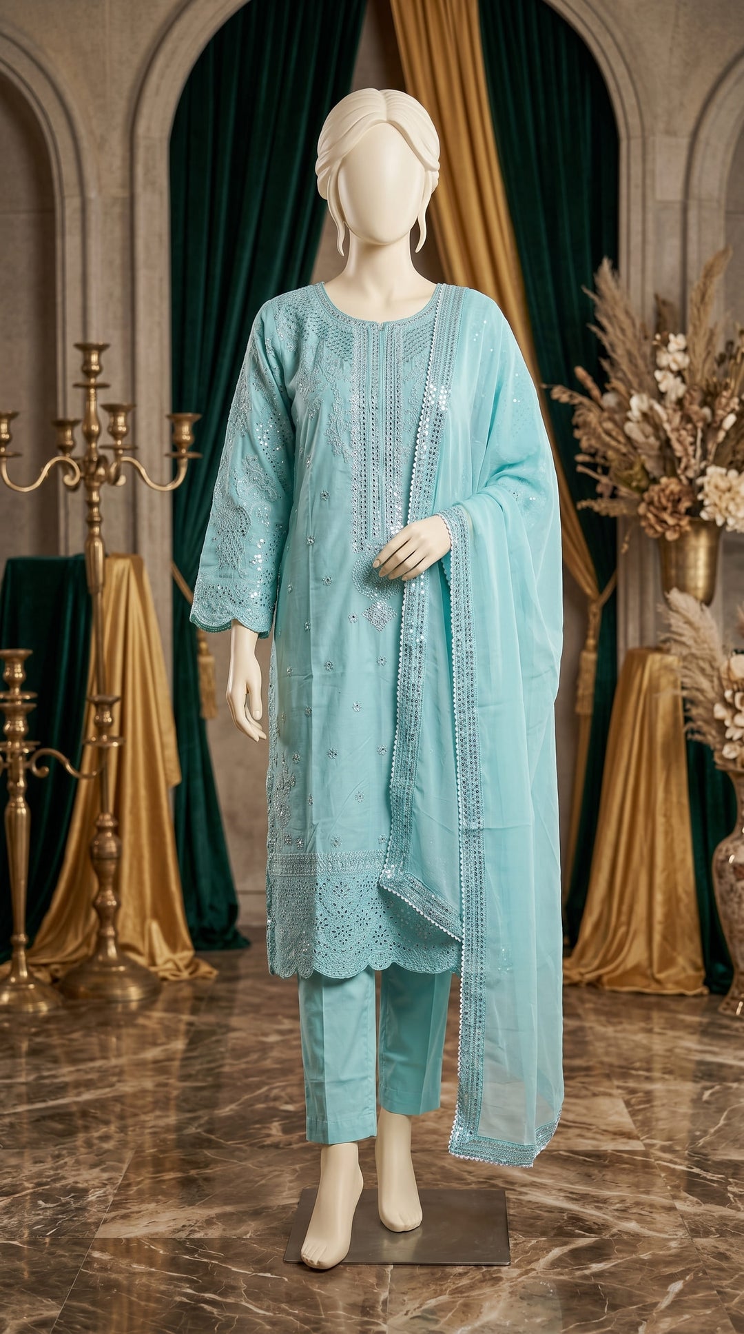 3 PC Embellished Cotton Suit PF601890