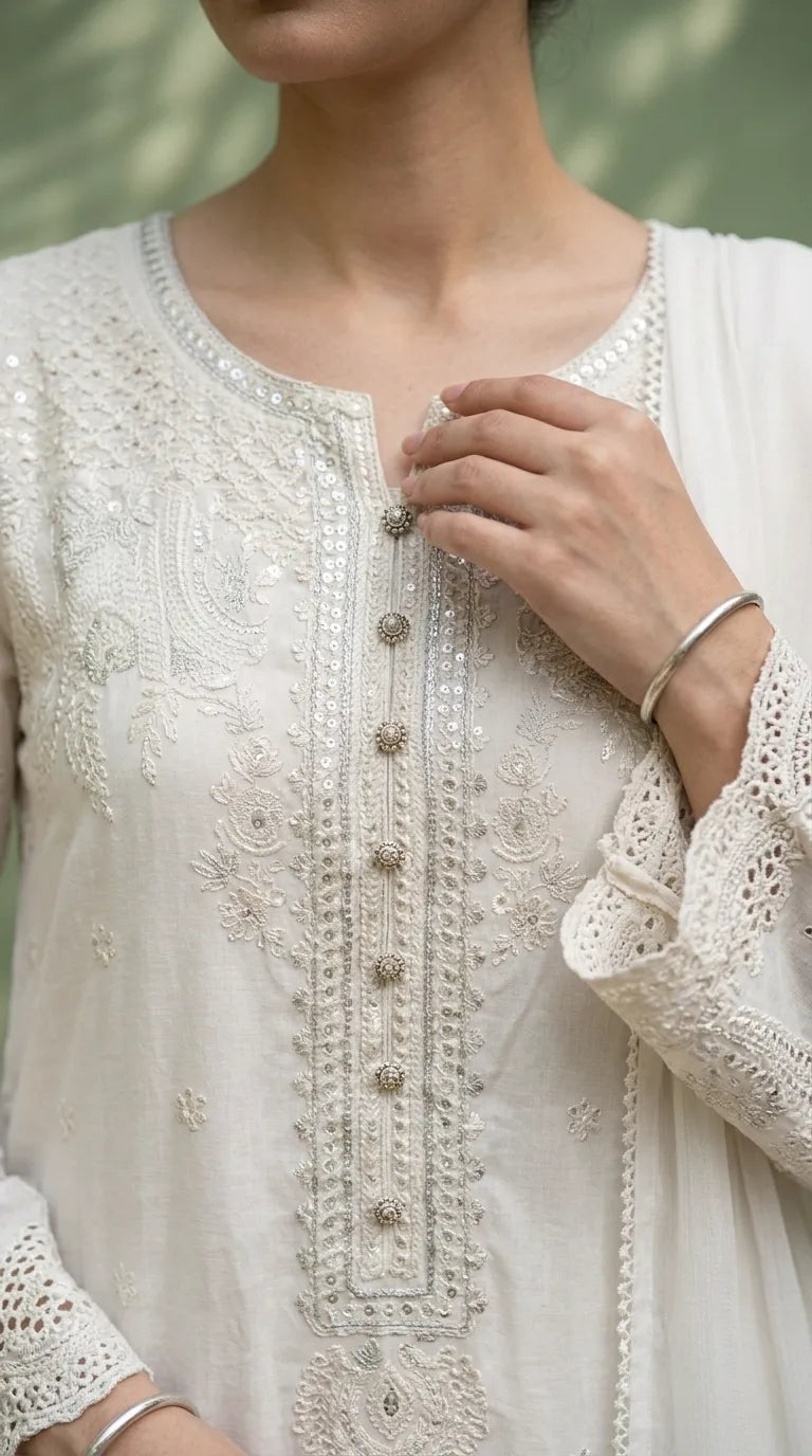 3 PC Embellished Cotton Stitched Suit PF601893