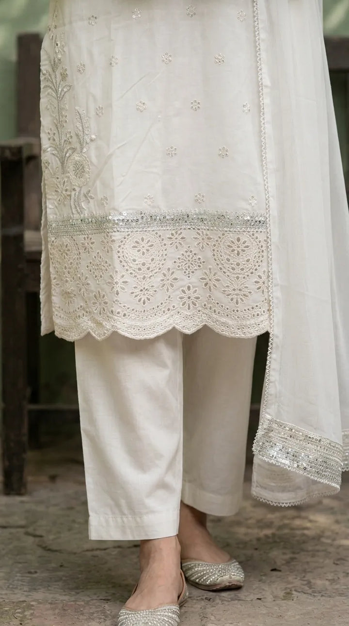 3 PC Embellished Cotton Stitched Suit PF601893