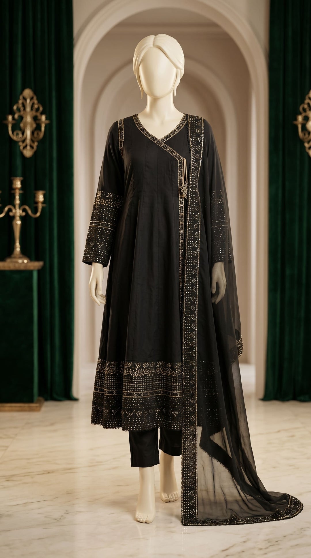 3 PC Embellished Net Suit PF601901