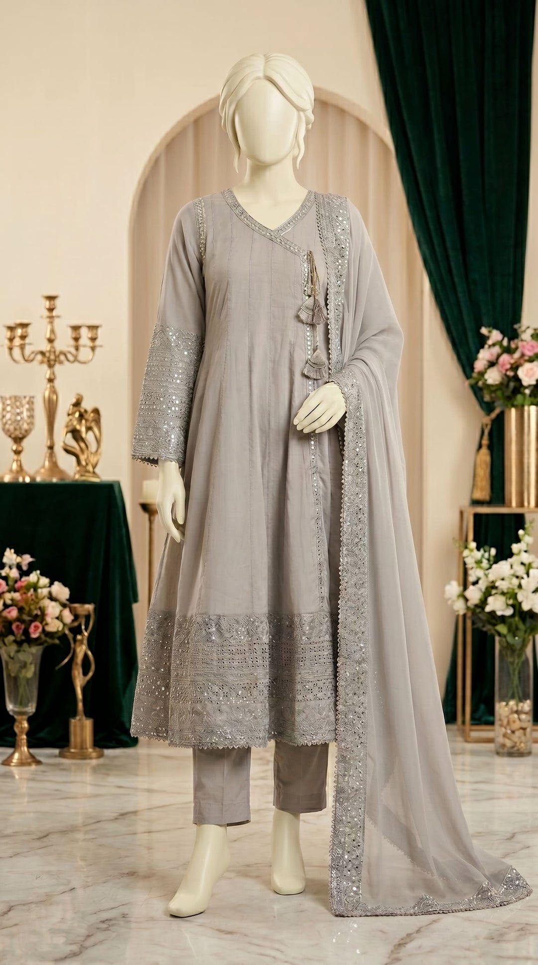 3 PC Embellished Net Suit PF601962