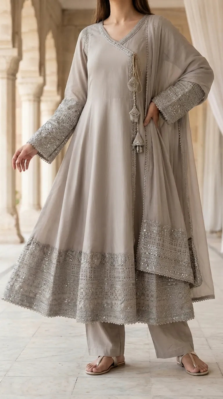 3 PC Embellished Net Stitched Suit PF601962