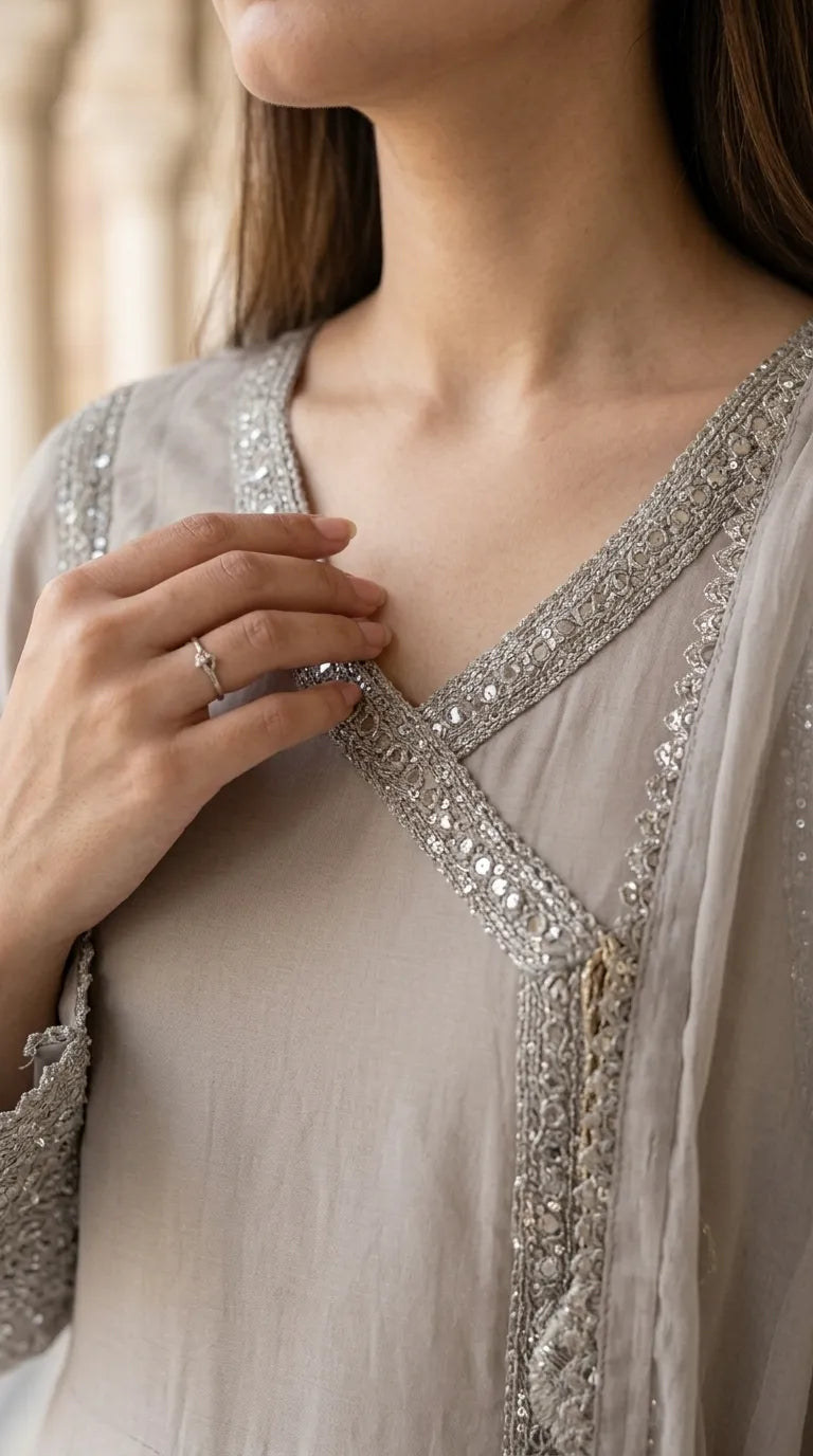 3 PC Embellished Net Stitched Suit PF601962