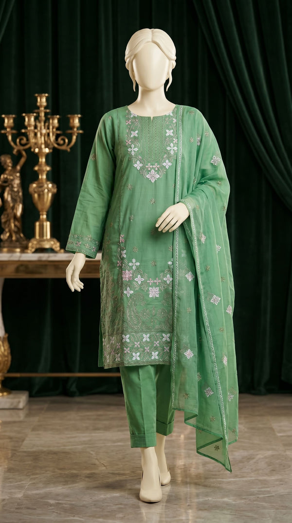 3 PC Embellished Cambric Suit PF609211