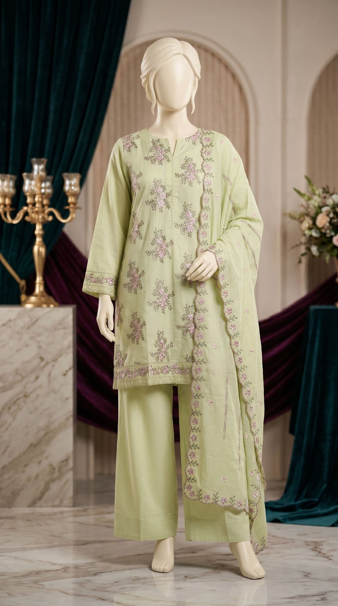 3 PC Embellished Cambric Suit PF609511