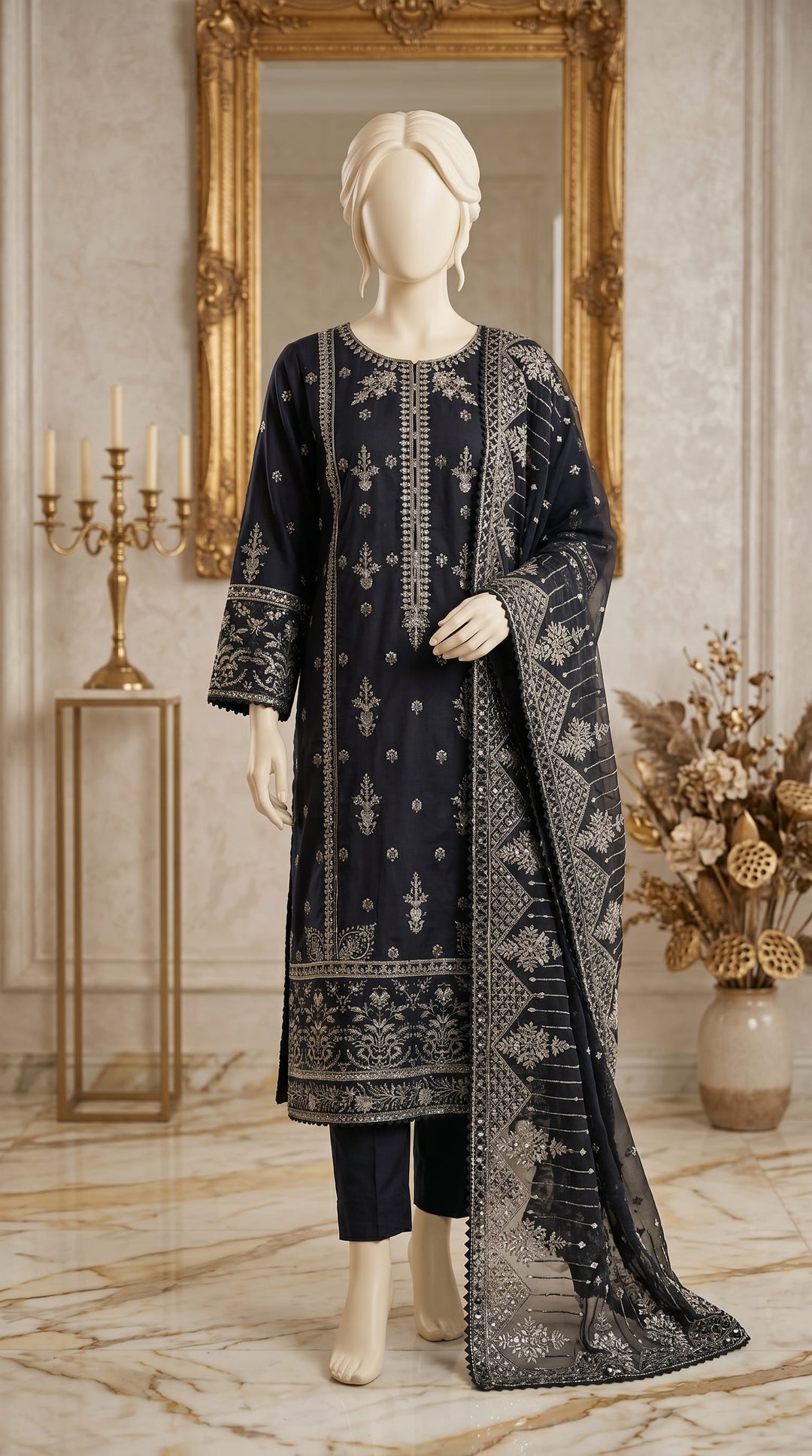 3 PC Embellished Cotton Suit PF610001