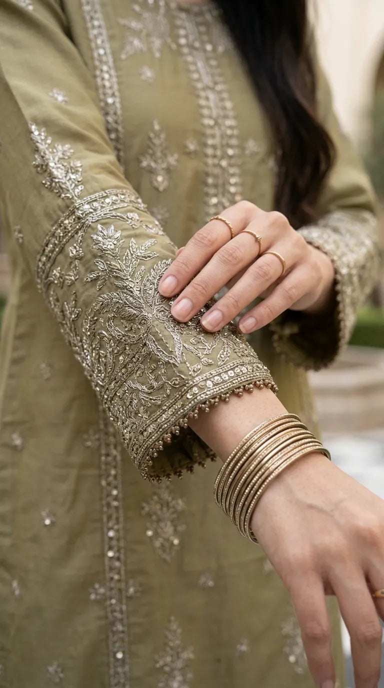 3 PC Embellished Cotton Stitched Suit PF610002