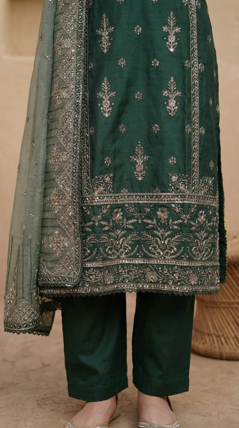 3 PC Embellished Cotton Stitched Suit PF610011