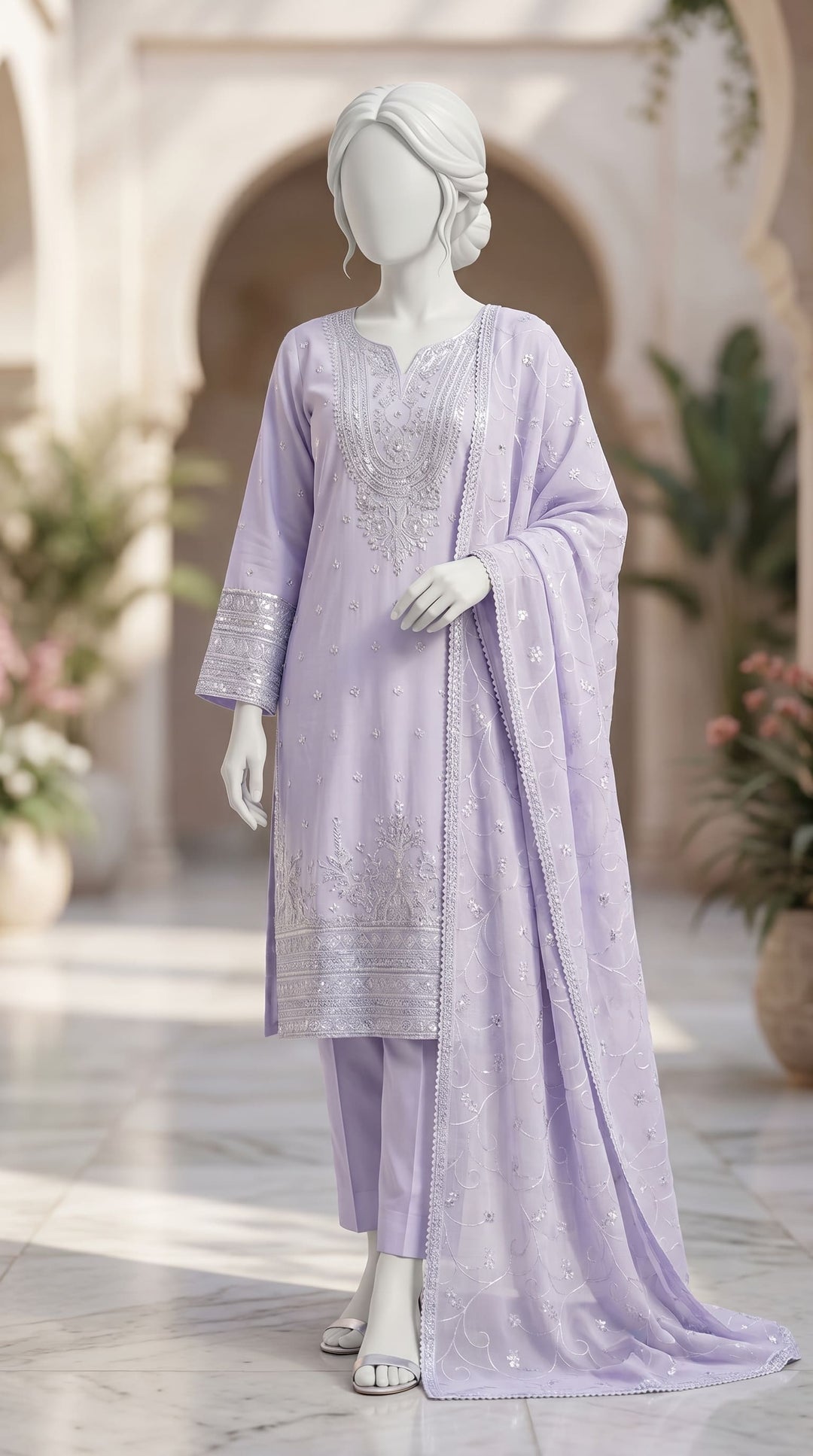 3 PC Embellished Raw Silk Suit PF610166