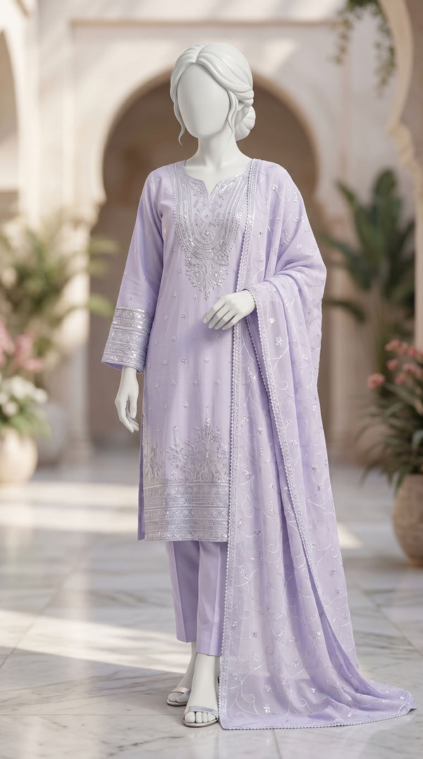 3 PC Embellished Raw Silk Suit PF610166