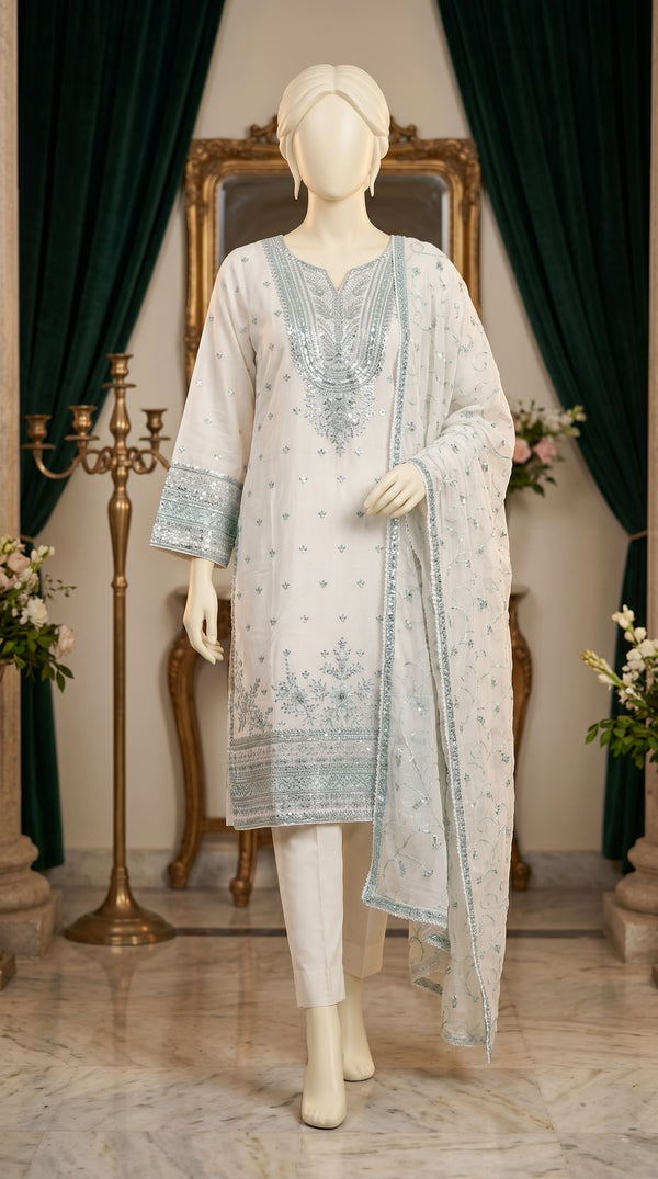 3 PC Embellished Cotton Suit PF610193