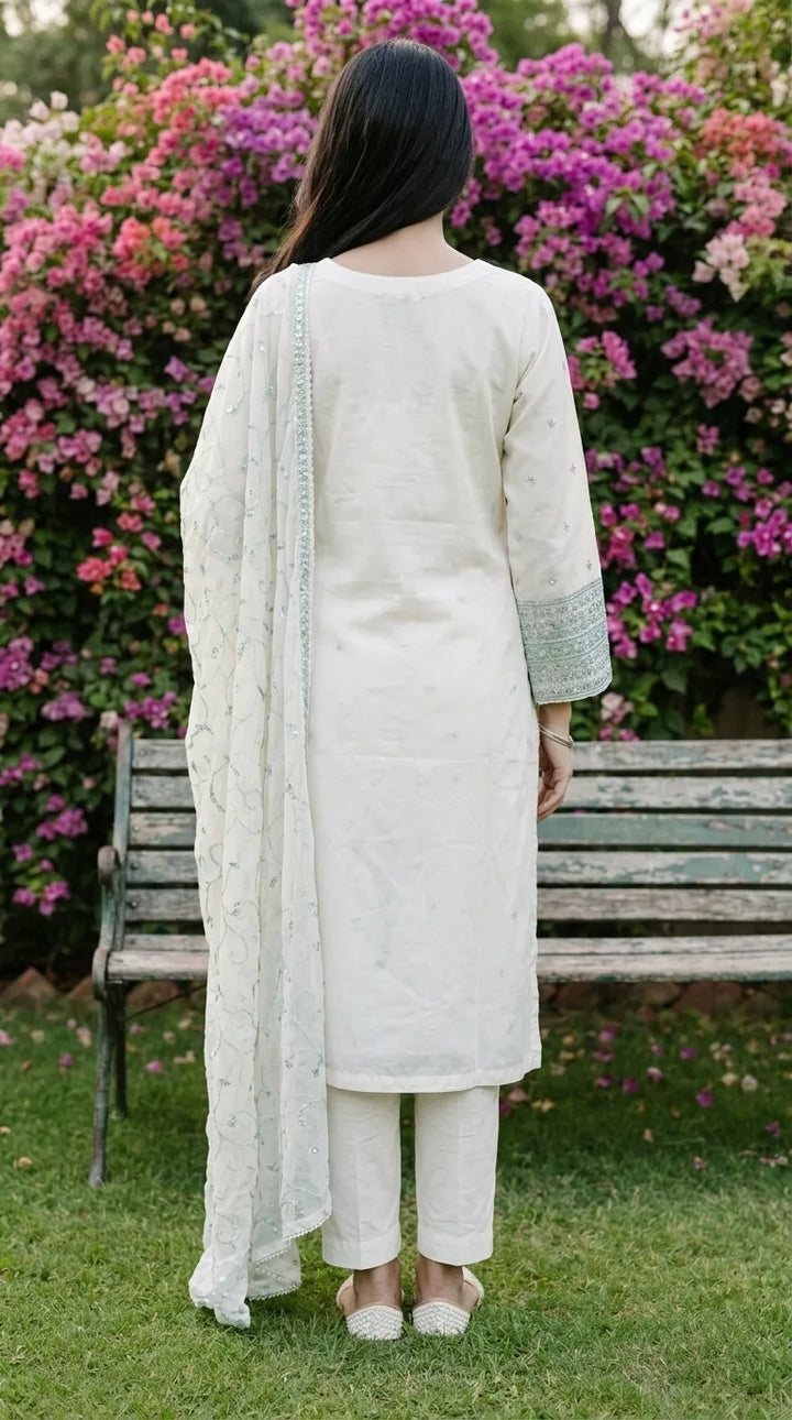 3 PC Embellished Cotton Stitched Suit PF610193
