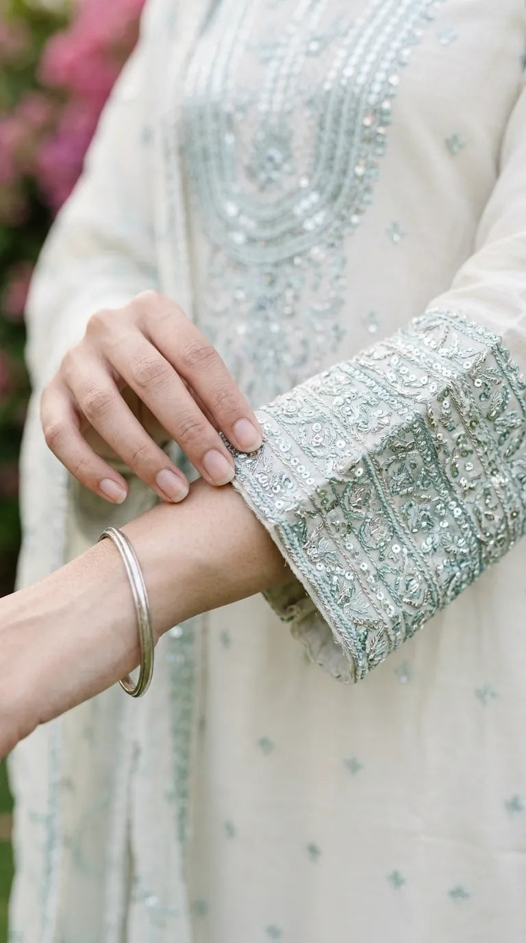 3 PC Embellished Cotton Stitched Suit PF610193