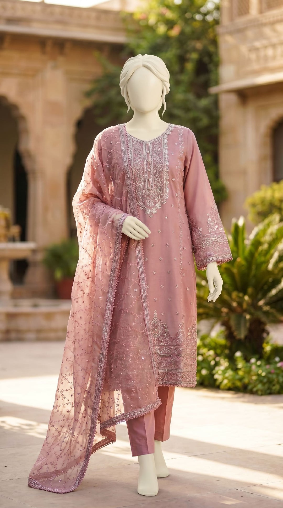 3 PC Embellished Raw Silk Suit PF610218