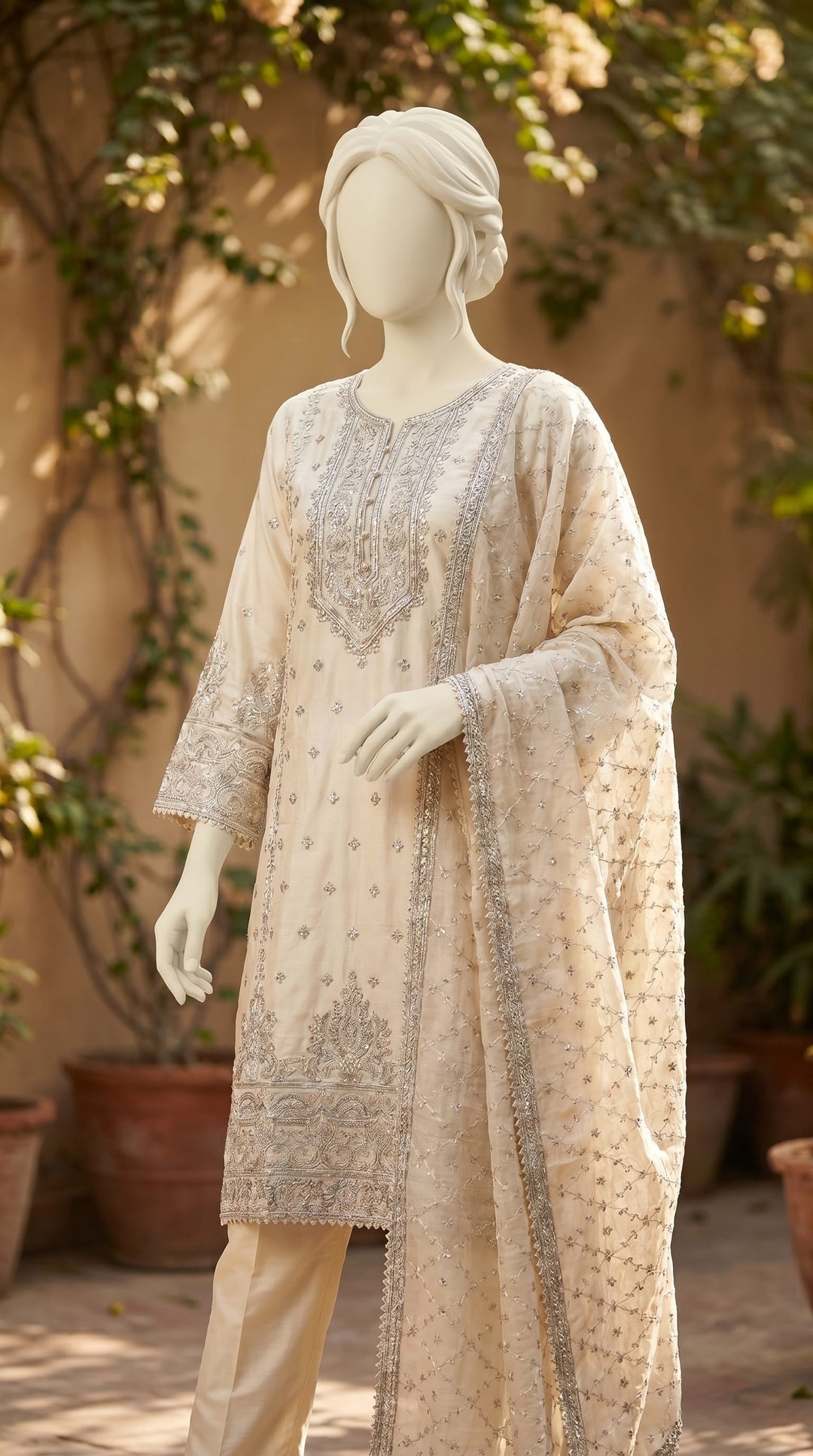 3 PC Embellished Raw Silk Suit PF610293