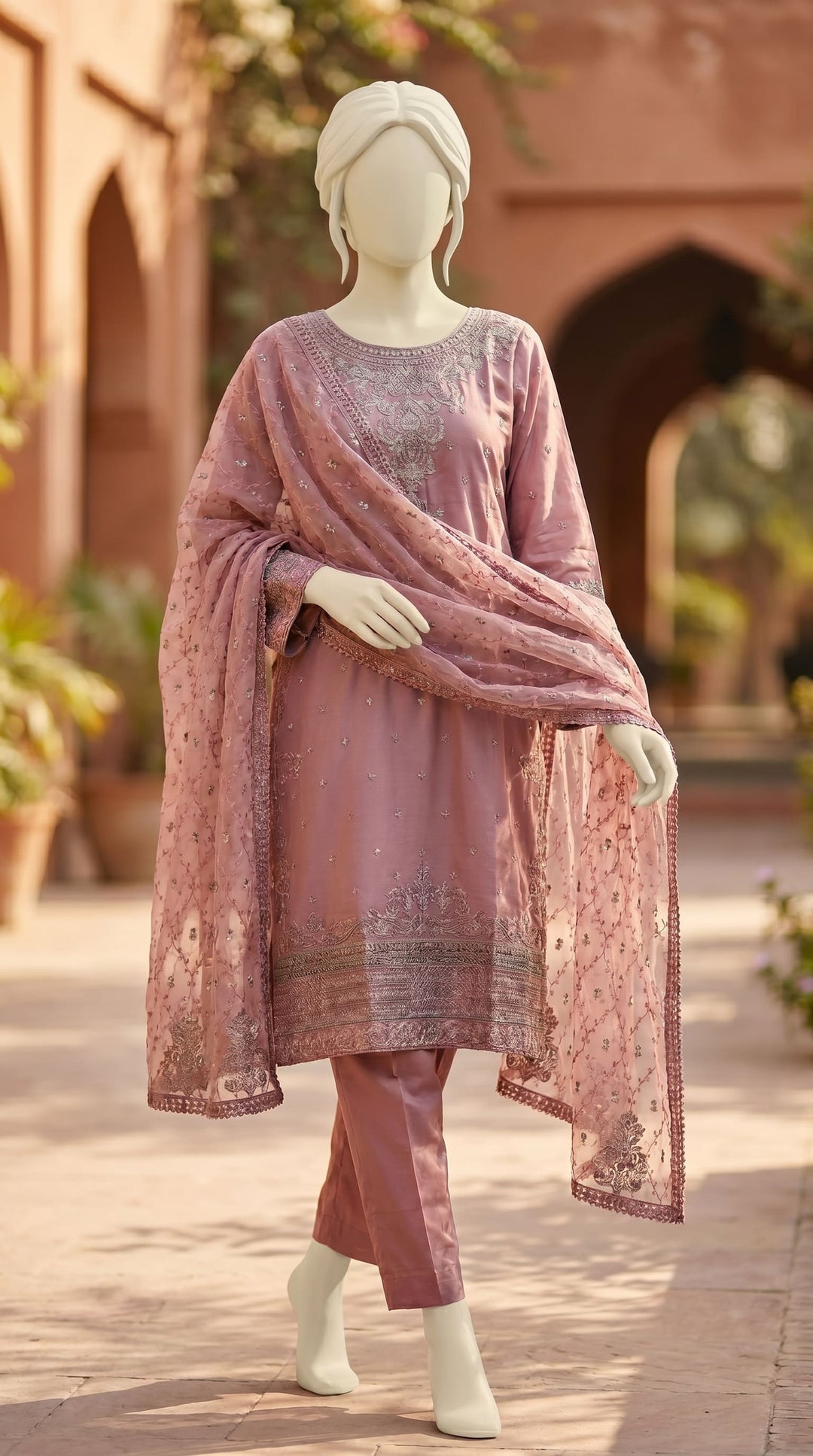 3 PC Embellished Raw Silk Suit PF610318