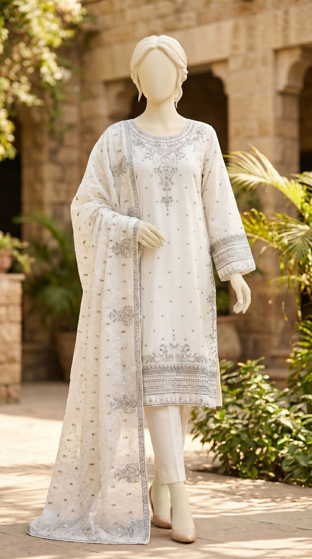 3 PC Embellished Raw Silk Suit PF610393