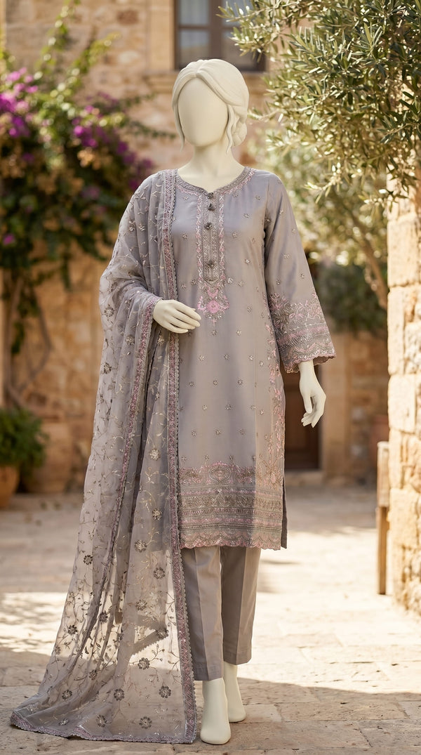 3 PC Embellished Lawn Suit PF610407