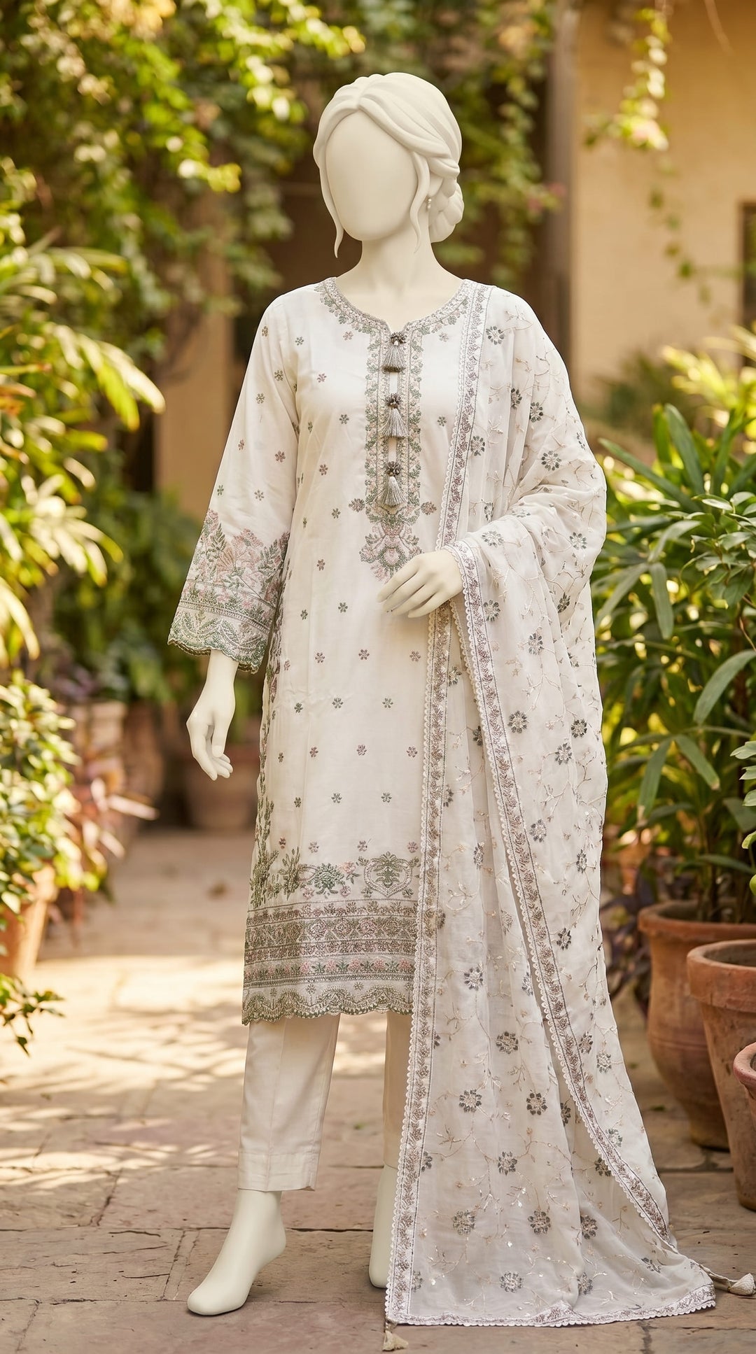 3 PC Embellished Lawn Suit PF610493