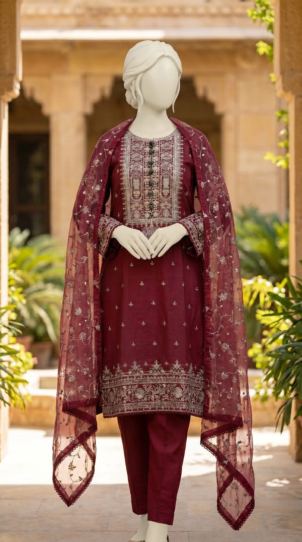 3 PC Embellished Lawn Suit PF610605