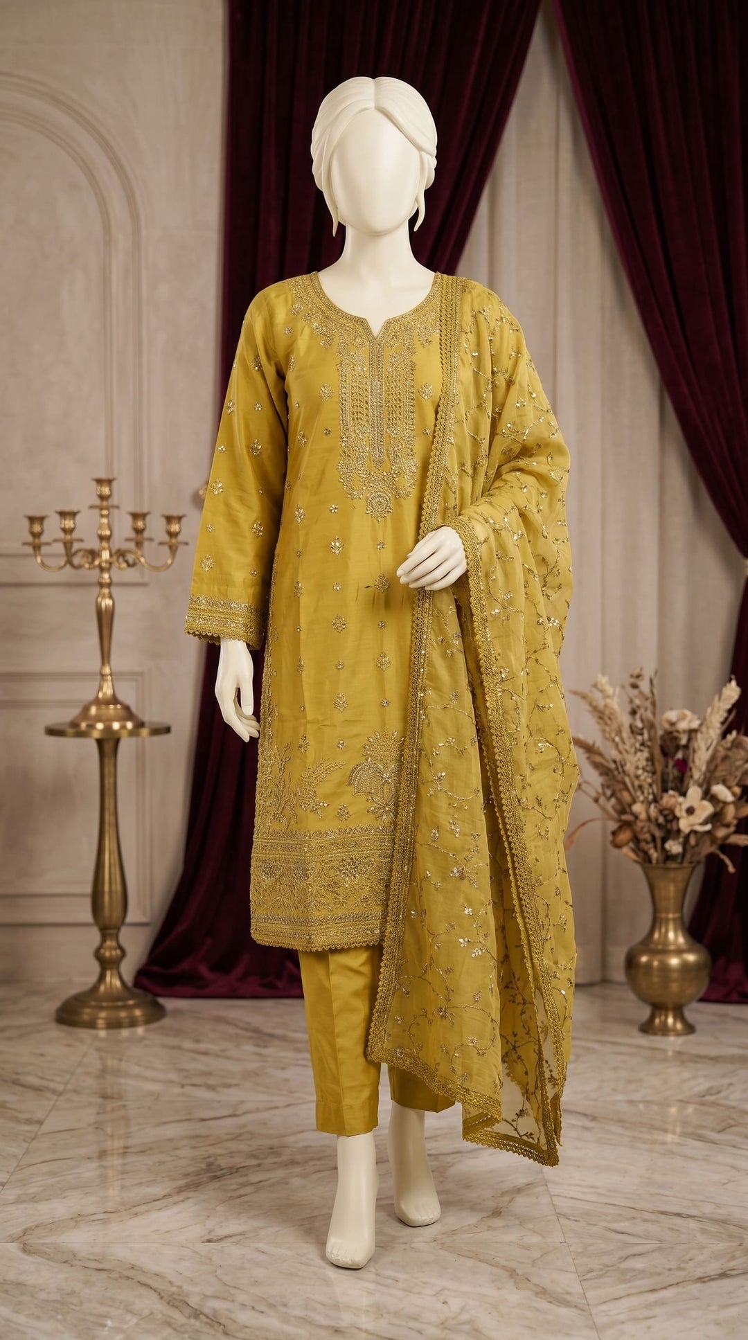 3 PC Embellished Cotton Suit PF612406